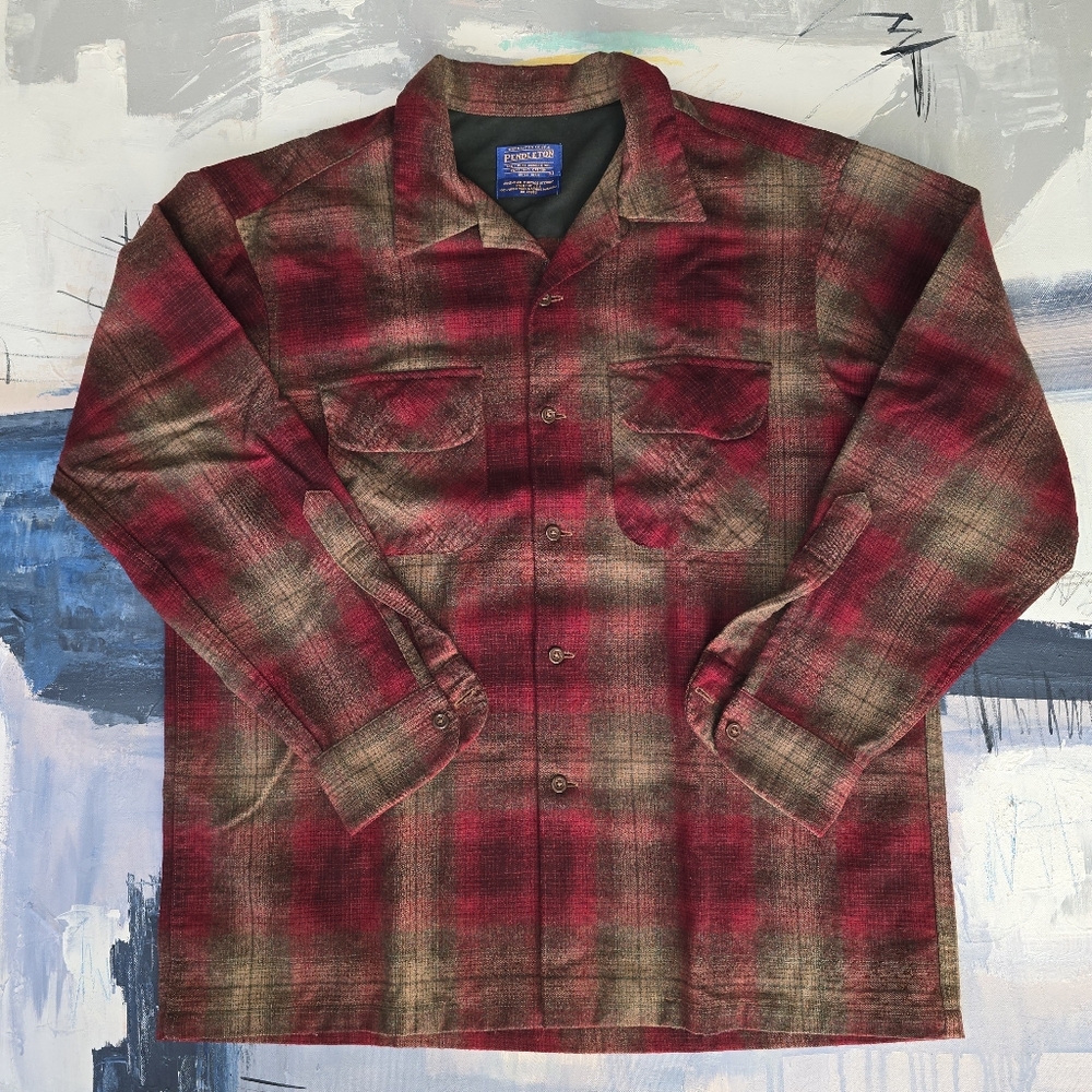 Pendleton Plaid Shirt Flannel USA Made Size L Virgin Wool Blue Green Mens